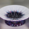 Blue and Purple Starburst Convergence Bowl on Glass Stand