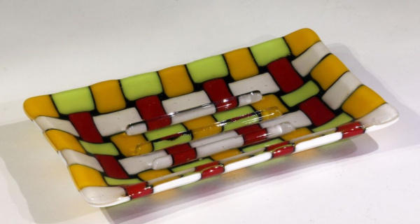 Red, Yellow, Orange & White Braid Soap Dish