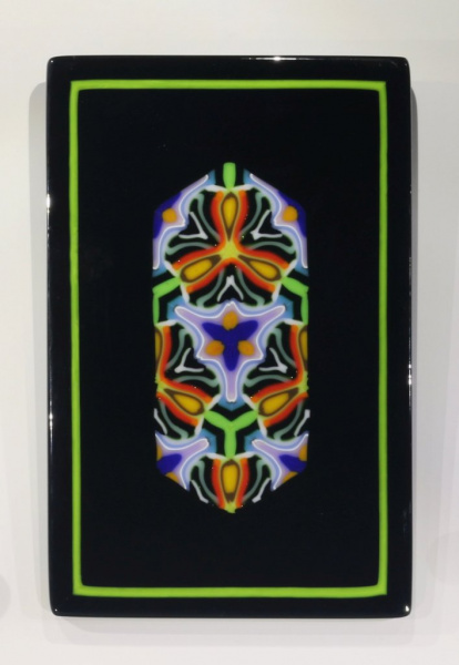 Kaleidoscopic Wall Panel with Glossy Black Background and Green Border