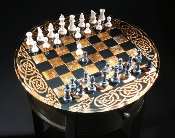 Chessboard, Sandcarved and Gilded Tabletop