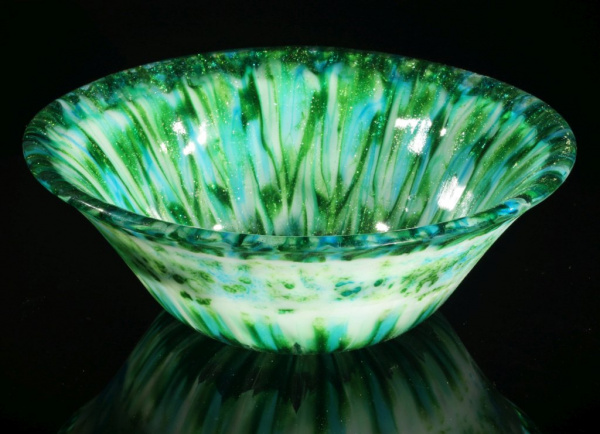 Green and Blue Deep Convergence Bowl Showing Aventurine Green Sparkle