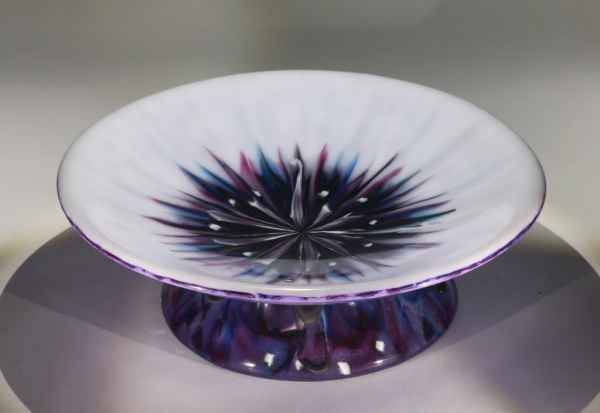 Blue and Purple Starburst Convergence Bowl on Glass Stand