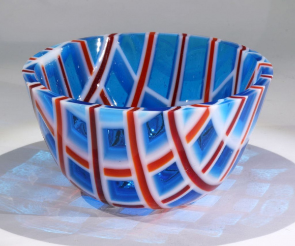 Blue bowl with Red & White Stripes